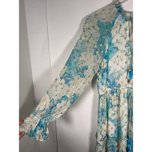 Hemant & Nandita Blue Floral Georgette Metallic Mini Dress XS Sheer *Read - Picture 5 of 11